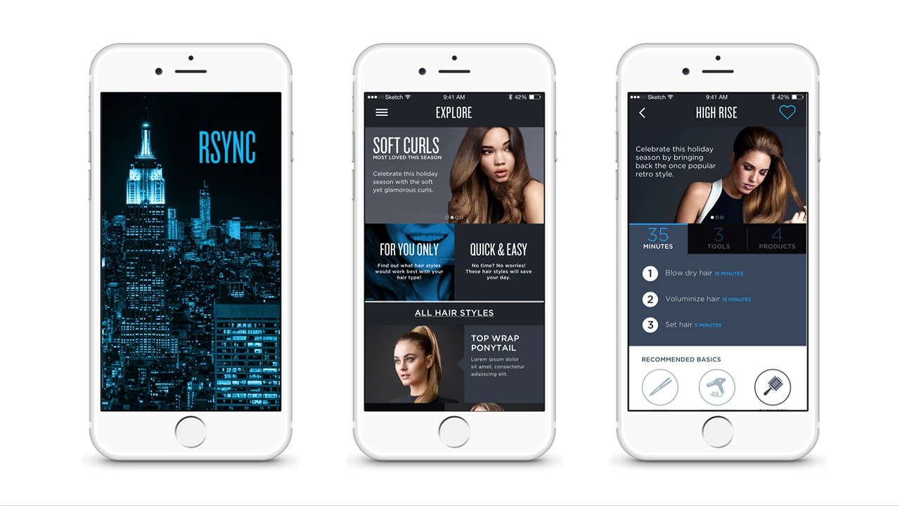Concept 1 screen designs in the Redken New York direction